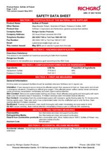 Product Name: Sulfate of Potash Page: 1 of 4 This version issued: May 2013 ABN: SAFETY DATA SHEET