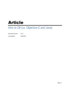 Article Intro to C# (vs. Objective-C and Java) Document version: 1.0.0