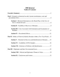 IPR Rebuttal Table of Contents Executive Summary..........................................................................................2 Part I - Remarks on historical records, factual consideration, costs and precede