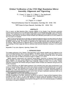 Orbital Veri
ation of the CXO High Resolution Mirror Assembly Alignment and Vignetting a a