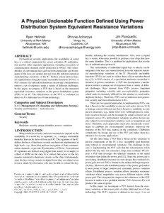 A Physical Unclonable Function Defined Using Power Distribution System Equivalent Resistance Variations Ryan Helinski