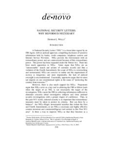 CARDOZO LAW REVIEW  de•novo NATIONAL SECURITY LETTERS: WHY REFORM IS NECESSARY DESIRAE L. WELLS 1