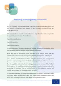      Summary of the capability assessment For the capability assessment the SZREDA team and the local working group use the methods described in the chapter for the capability assessment from the