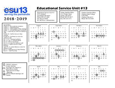 Educational Service Unit #Special Dates August 14—New employee orientation August 15 —Staff training day