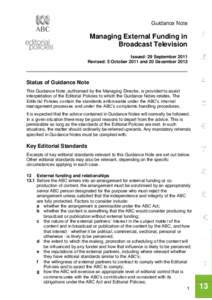 1 Guidance Note Managing External Funding in Broadcast Television