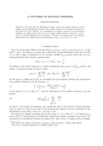 ´ A CONVERSE TO HALASZ’S THEOREM MAKSYM RADZIWIÃLL Ã Abstract. We show that the distribution of large values of an additive function on the