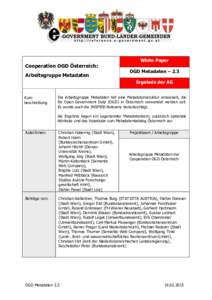 Cooperation OGD Österreich: Arbeitsgruppe Metadaten White Paper OGD Metadaten – 2.3 Ergebnis der AG