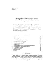 Algorithmic Number Theory MSRI Publications Volume 44, 2008 Computing Arakelov class groups RENE´ SCHOOF