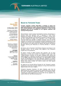 ASX Shareholder Report 23 November 2010 Enquiries on this Report or the Company Business
