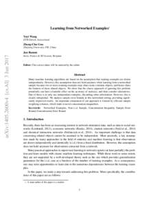 Learning from Networked Examples∗ Yuyi Wang ETH Z¨urich, Switzerland Zheng-Chu Guo Zhejiang University, P.R. China