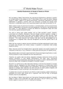 5th World Water Forum Istanbul Declaration of Heads of States on Water 16 March 2009
