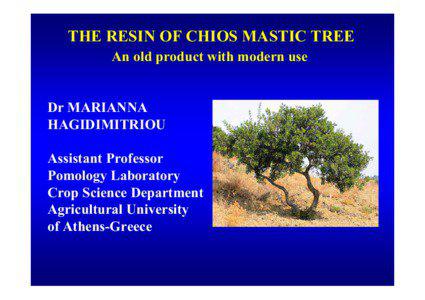 THE RESIN OF CHIOS MASTIC TREE An old product with modern use