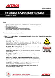 Issued - JuneInstallation & Operation Instruction Condensing Units  Index
