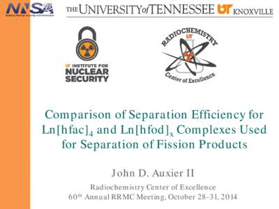 Comparison of Separation Efficiency for Ln[hfac]4 and Ln[hfod]x Complexes Used for Separation of Fission Products John D. Auxier II Radiochemistry Center of Excellence 60th Annual RRMC Meeting, October 28-31, 2014