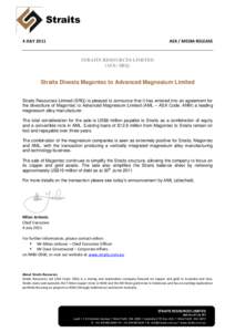 Straits 4 JULY 2011 ASX / MEDIA RELEASE  STRAITS RESOURCES LIMITED