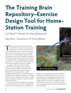 The Training Brain Repository–Exercise Design Tool for HomeStation Training Col. David G. Paschal, U.S. Army, Retired, and Maj. Alan L. Gunnerson, U.S. Army, Retired