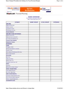 Basic Budget Worksheet for Setting Up Your Personal Budget  Page 1 of 2 Financial Planning BUDGET WORKSHEET