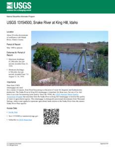 National Streamflow Information Program  USGS[removed], Snake River at King Hill, Idaho Location About 20 miles downstream of confluence with Malad
