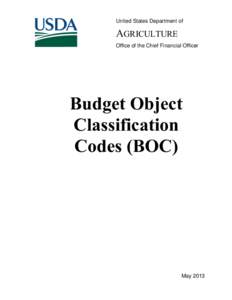 United States Department of  AGRICULTURE Office of the Chief Financial Officer  Budget Object