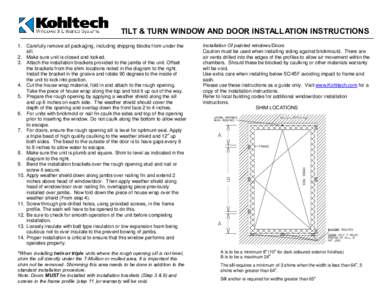 TILT & TURN WINDOW AND DOOR INSTALLATION INSTRUCTIONS 1. Carefully remove all packaging, including shipping blocks from under the sill. 2. Make sure unit is closed and locked. 3. Attach the installation brackets provided