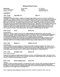 Resume of Dana French Dana French 117 B 5th Avenue North Franklin, TN[removed]Primary Phone: