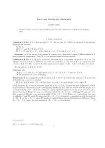 LECTURE NOTES ON MATROIDS MARTIN LOEBL Abstract. These are lecture notes for the first part of the lecture ”Introduction to Mathematical Programming”. 1. Basic concepts Definition 1.1. Let X be a finite set and S ⊂