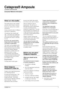 Catapres® Ampoule Clonidine Hydrochloride Consumer Medicine Information What is in this leaflet