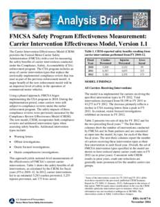 FMCSA Safety Program Effectiveness Measurement: Carrier Intervention Effectiveness Model, VersionReport for Fiscal Year 2012 Interventions [Analysis Brief]