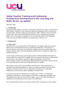 Initial Teacher Training and Continuing Professional Development in the Learning and Skills Sector: an update
