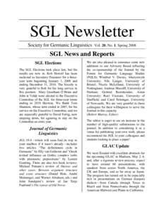 SGL Newsletter Society for Germanic Linguistics Vol. 20, No. 1, SpringSGL News and Reports