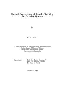 Formal Correctness of Result Checking for Priority Queues by  Ruzica Piskac