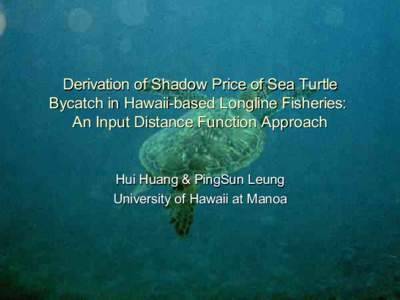 Derivation of Shadow Price of Sea Turtle Bycatch in Hawaii-based Longline Fisheries: An Input Distance Function Approach Hui Huang & PingSun Leung University of Hawaii at Manoa