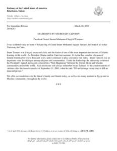 Embassy of the United States of America Khartoum, Sudan Public Affairs Section http://sudan.usembassy.gov  For Immediate Release