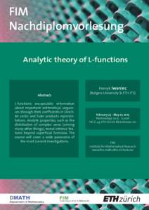FIM Nachdiplomvorlesung  Analytic theory of L-functions Henryk Iwaniec