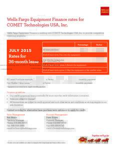 Wells Fargo Equipment Finance rates for COMET Technologies USA, Inc. Wells Fargo Equipment Finance is working with COMET Technologies USA, Inc. to provide competitive financing programs.  JULY 2015