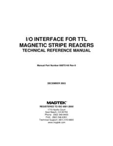 I/O Interface for TTL Magnetic Stripe Readers, Technical Reference Manual