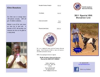 Kibaale Special Gift List 2011