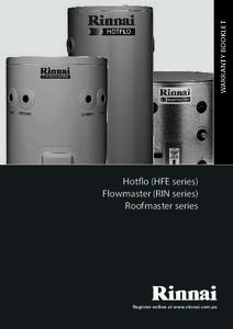 WARRANTY BOOKLET  Hotflo (HFE series) Flowmaster (RIN series) Roofmaster series