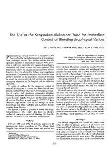 The Use of the Sen gstaken-Blakemore Tube for Immediate Control of Bleeding Esophageal Varices JOEL J. BAUER, M.D.,* ISADORE KREEL, M.D.,t ALLAN E. KARK, M.D.*