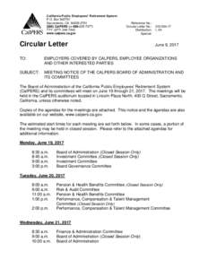 Circular Letter No: Meeting Notice of the CalPERS Board of Administration and Its Committees