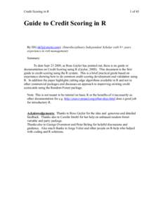 Credit Scoring in R  1 of 45 Guide to Credit Scoring in R