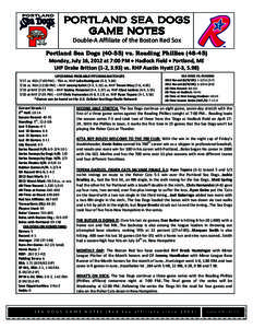 e4 3s+-+  PORTLAND SEA DOGS GAME NOTES Double-A Affiliate of the Boston Red Sox