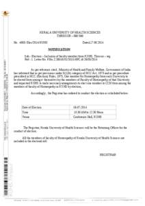 KERALA UNIVERSITY OF HEALTH SCIENCES THRISSUR – [removed]No[removed]Elec/2014/KUHS Dated,[removed]NOTIFICATION