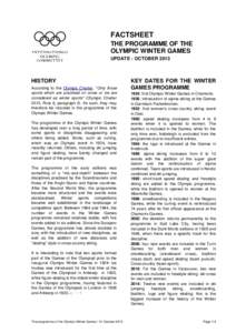 FACTSHEET THE PROGRAMME OF THE OLYMPIC WINTER GAMES UPDATE - OCTOBERHISTORY