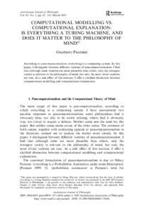 Australasian Journal of Philosophy Vol. 85, No. 1, pp. 93 – 115; March 2007 COMPUTATIONAL MODELLING VS. COMPUTATIONAL EXPLANATION: IS EVERYTHING A TURING MACHINE, AND