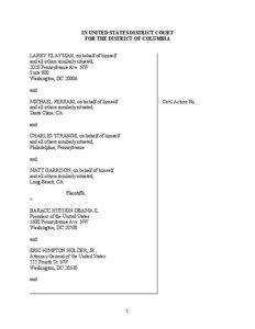 IN UNITED STATES DISTRICT COURT FOR THE DISTRICT OF COLUMBIA LARRY KLAYMAN, on behalf of himself