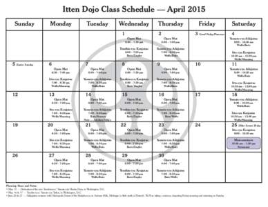 Itten Dojo Class Schedule — April 2015 Sunday Monday  Tuesday