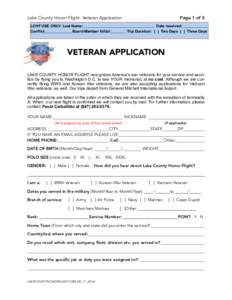 Lake County Honor Flight- Veteran Application  Page 1 ! of !5  LCHF USE ONLY: Last Name: