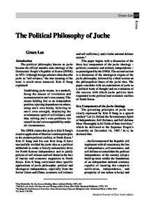 Grace Lee 105 Korea The Political Philosophy of Juche Grace Lee Introduction