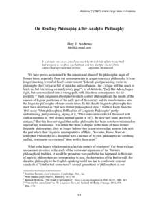 Animuswww.swgc.mun.ca/animus  On Reading Philosophy After Analytic Philosophy Floy E. Andrews 